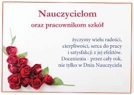 Piękne czerwone róże z życzeniami na dzień nauczyciela